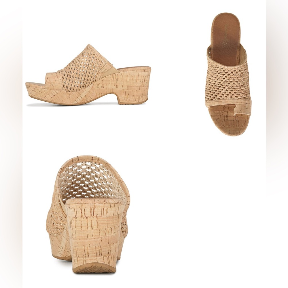BareTraps Tan Woven Mules with Chunky Heel